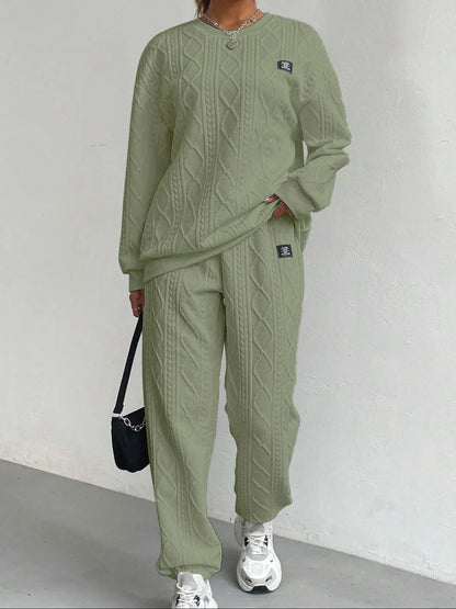 Urban Luxe Textured Letter Set – Cozy Drop Shoulder Pullover & Elastic Joggers knitted 🏷️✨