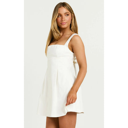 Ida Bow-Back Mini Dress – Elegant Straight Neck & Wide Straps in Classic White