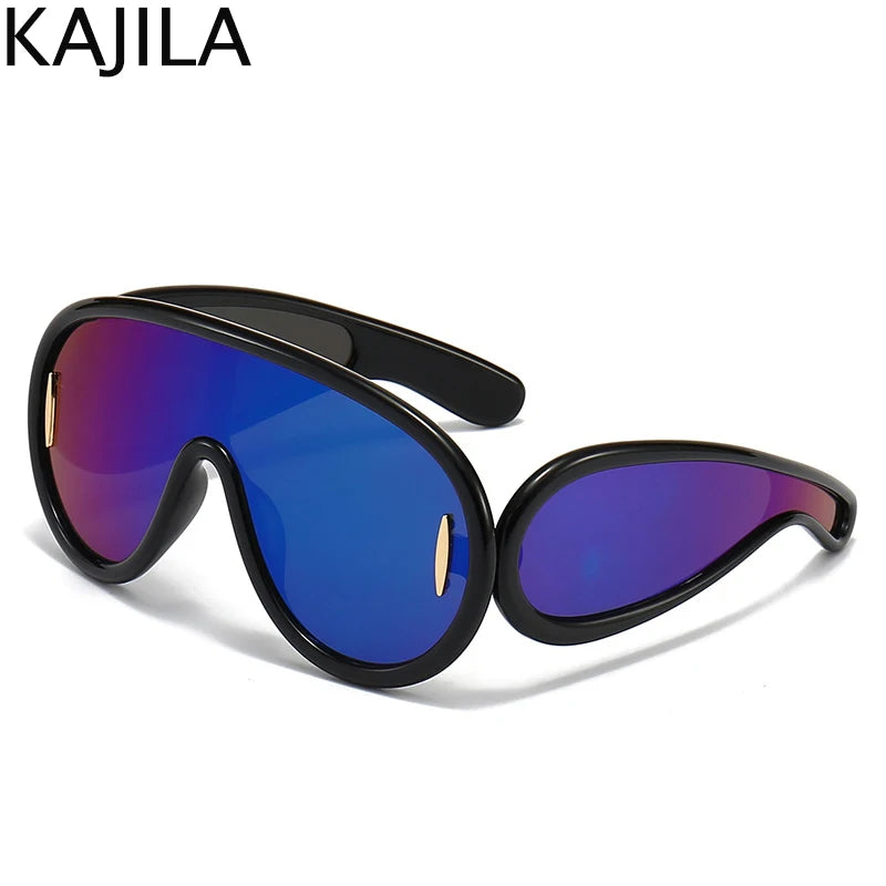 Y2K Cyberpunk Wave Mask Sunglasses – Oversized One-Piece Luxury Steampunk Goggles for Women 🌊