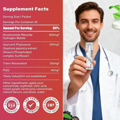 NAD Supplement 1000Mg Liquid with NR, Resveratrol & PQQ, 30 Packets | NAD plus Liquid Supplement with NR, Resveratrol & PQQ; NAD+ Supports Cellular Energy & Healthy Aging for Men & Women