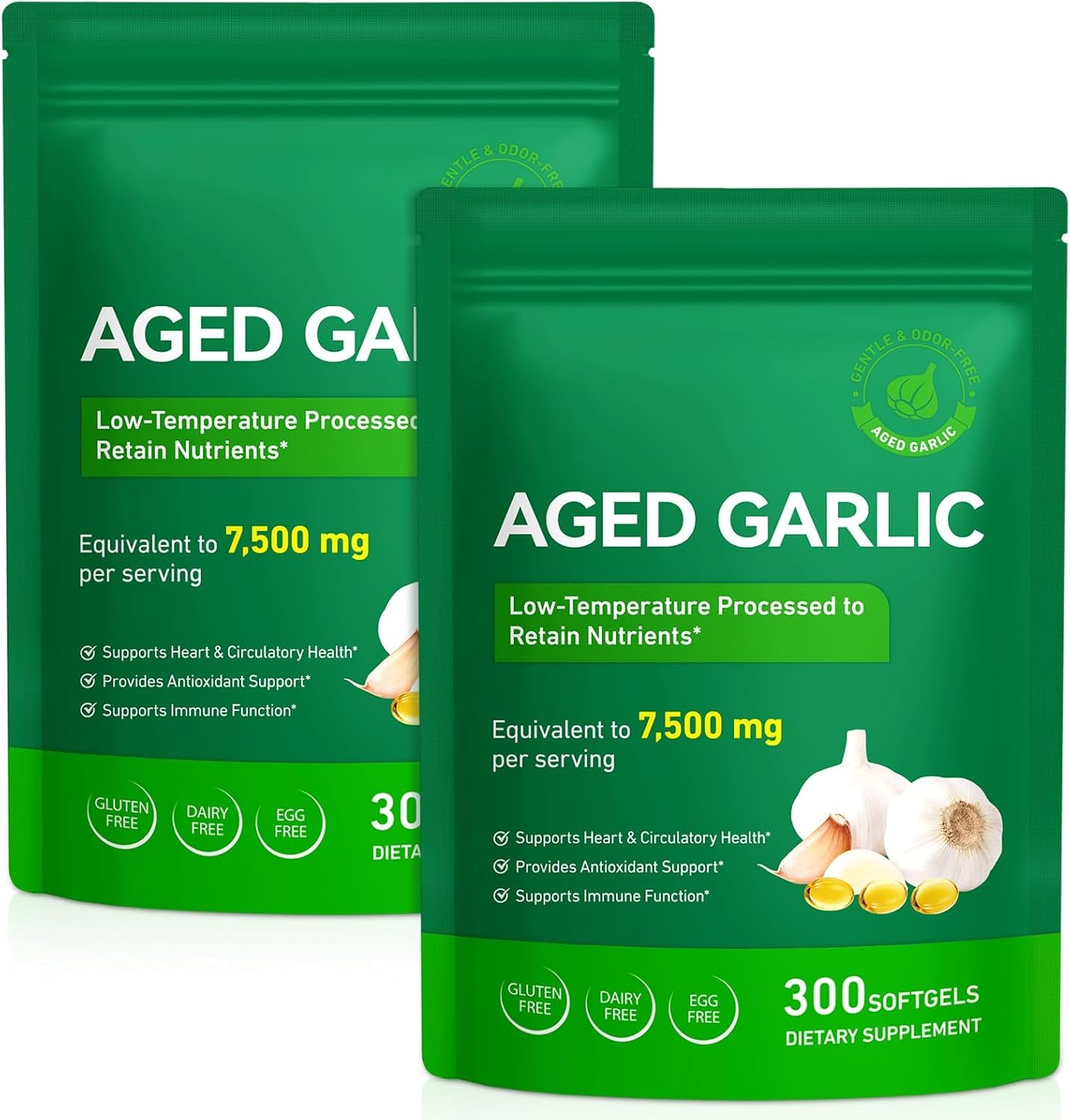 Aged Garlic Extract Capsules, Immune & Antioxidant Support Garlic Soft Capsules, Supports Heart & Circulatory Health, Take It Directly and Swallow It Whole, 2Pack