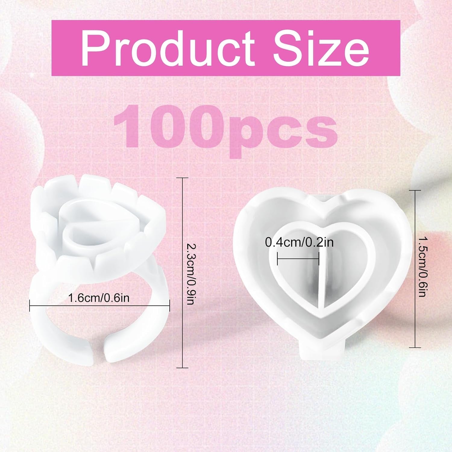 100PCS Heart-Shaped Lash Glue Rings – Disposable Eyelash Extension & Nail Art Adhesive Cups 🤍✨