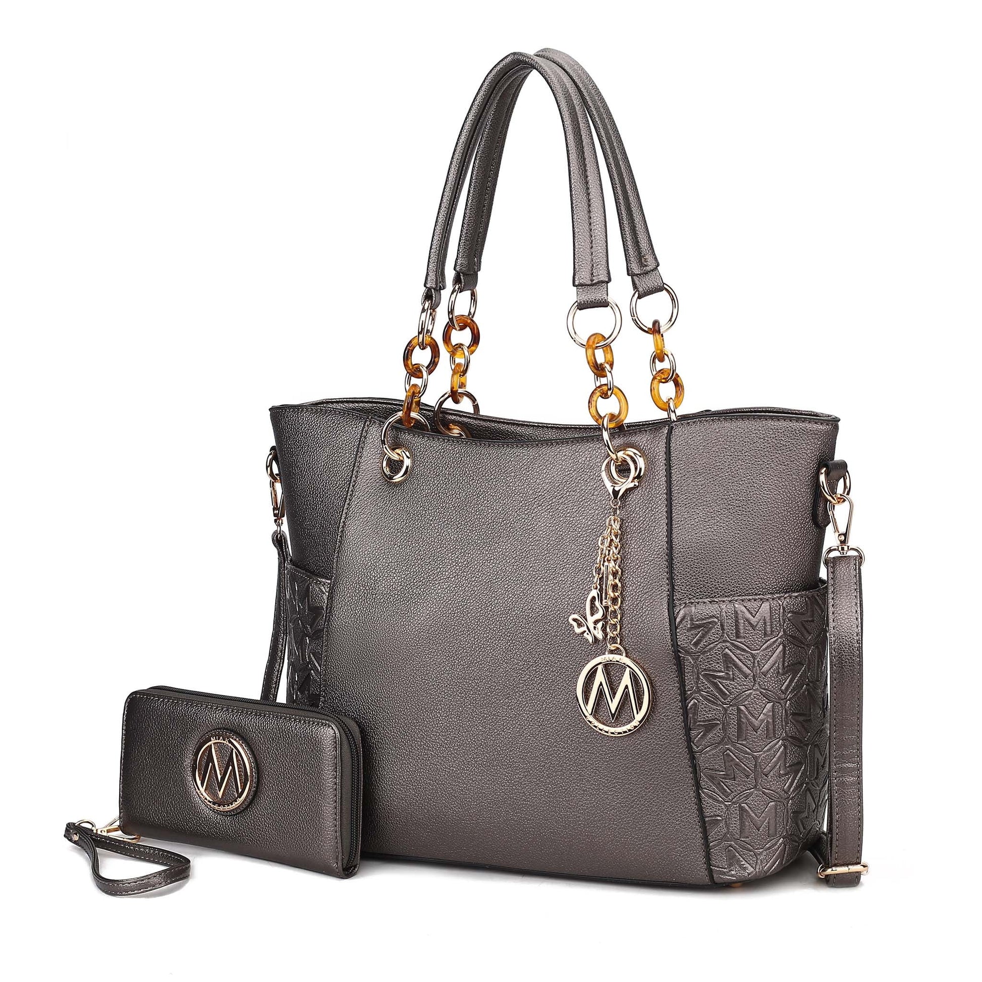 Mia K. Bonita Checker Tote & Wristlet Set – Vegan Leather 2-Piece Shopper 👜✨