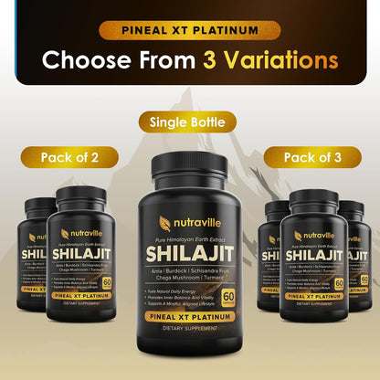 Pineal XT Platinum – Pure Himalayan Shilajit Supplement – Supports Energy, Brain Health & Memory - Rapid Pineal Gland Decalcification Cognitive Health Support – 60 Veggie Capsules
