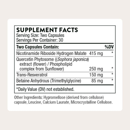 - Resveracel - Nicotinamide Riboside with Quercetin Phytosome & Resveratrol - Supports Healthy Aging, Methylation, Cellular Energy Production & Metabolism* - Third-Party Certified - 60 Capsules