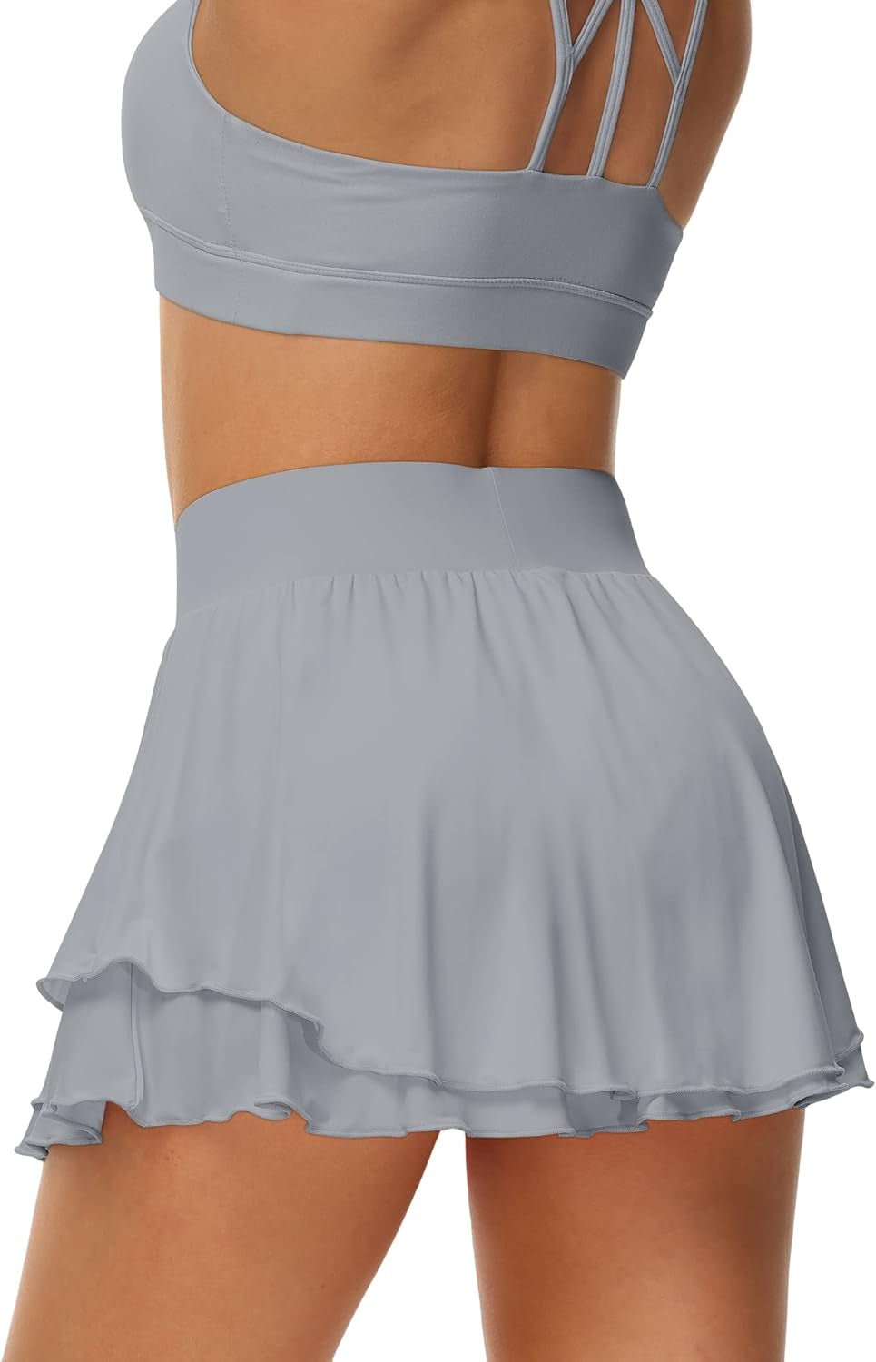 Ice Silk Ruffle Tennis Skort – 13" Athletic Skirt with Pockets