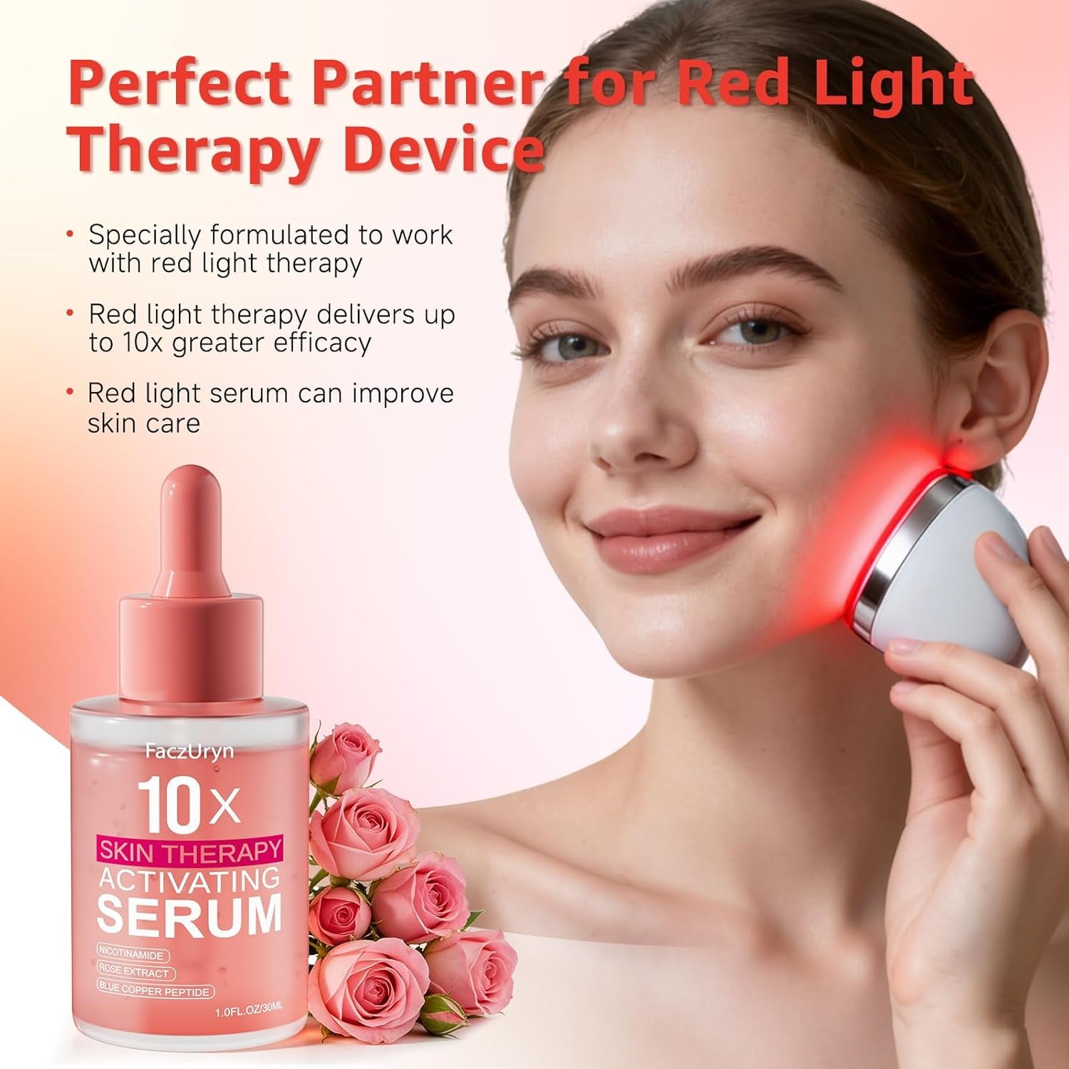 Red Light Therapy Serum (1 Oz) – Anti-Aging Rose Extract & Vitamin E Booster 🌟⚡️