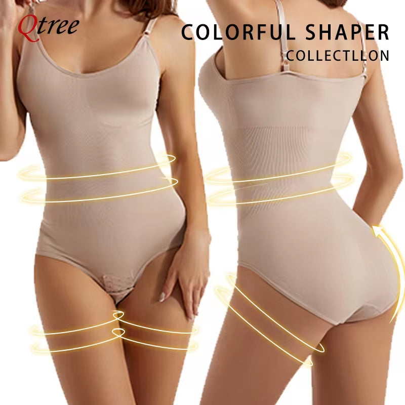 Qtree Sculpting Full Body Shaper – Seamless Tummy Control Bodysuit & Waist Trainer with Adjustable Hooks ⏳✨