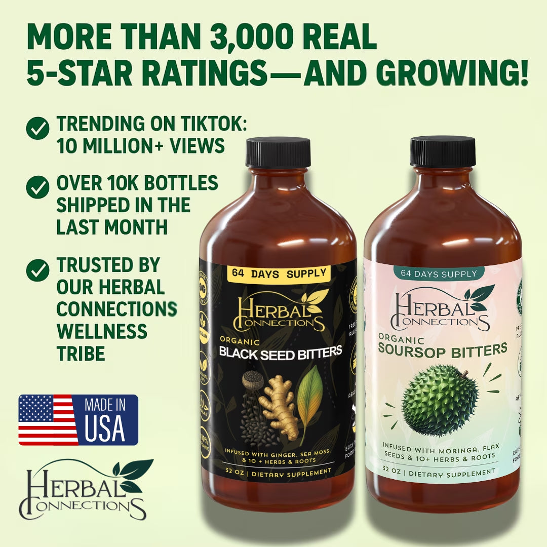 Organic Black Seed & Soursop Bitters Bundle | 64-Day Supply (32oz Each) | Vegan Wellness Tonic 🍃