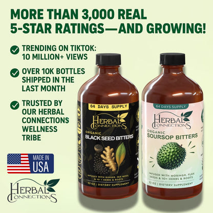 Organic Black Seed & Soursop Bitters Bundle | 64-Day Supply (32oz Each) | Vegan Wellness Tonic 🍃