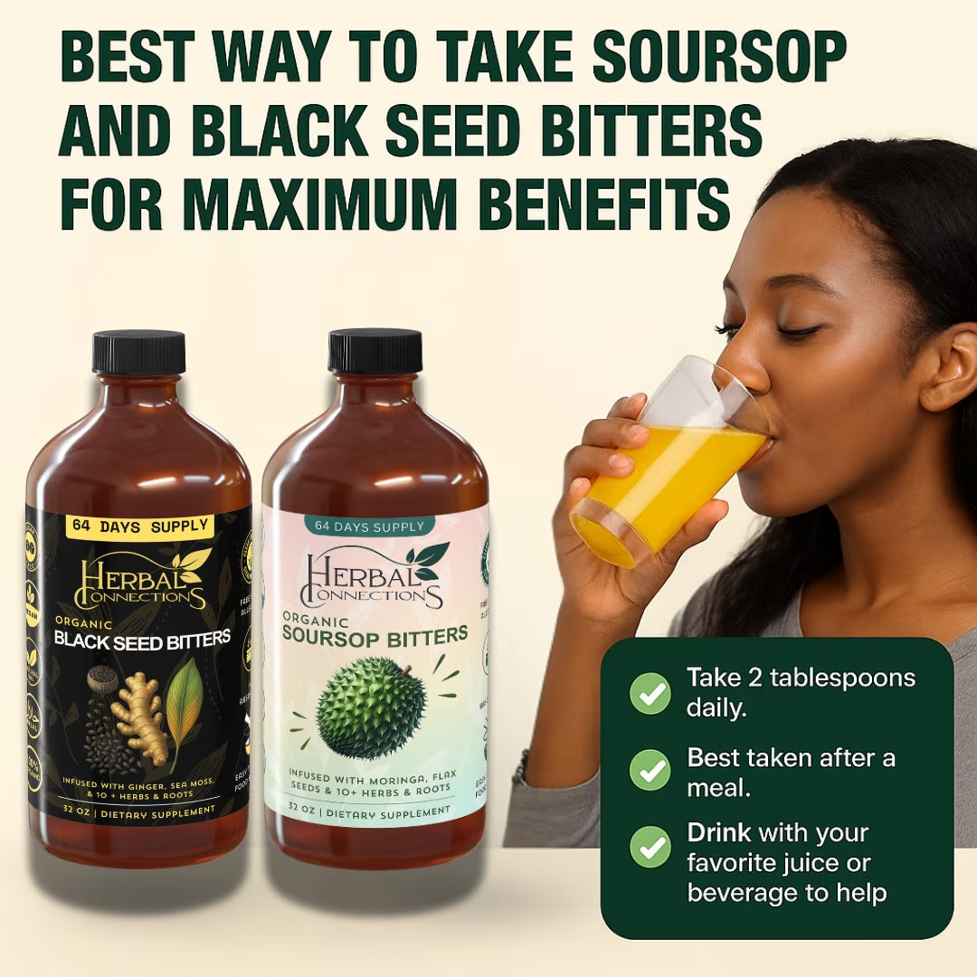 Organic Black Seed & Soursop Bitters Bundle | 64-Day Supply (32oz Each) | Vegan Wellness Tonic 🍃