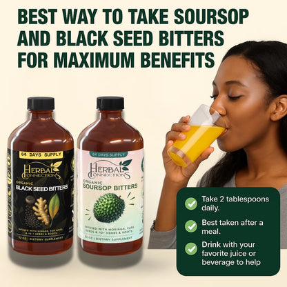 Organic Black Seed & Soursop Bitters Bundle | 64-Day Supply (32oz Each) | Vegan Wellness Tonic 🍃