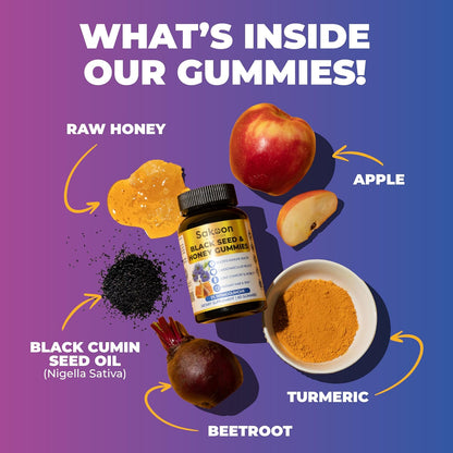 Organic Black Seed Oil Gummies with Honey | 2%+ Thymoquinone High Potency | 60 Count Immune Support 🍯