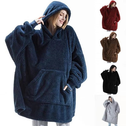 ☁️ Ultra-Soft Double-Faced Fleece Hoodie Blanket – Oversized Wearable Snuggle Robe with Giant Pocket | 2026 Winter Couple’s Warmth 🏠❄️