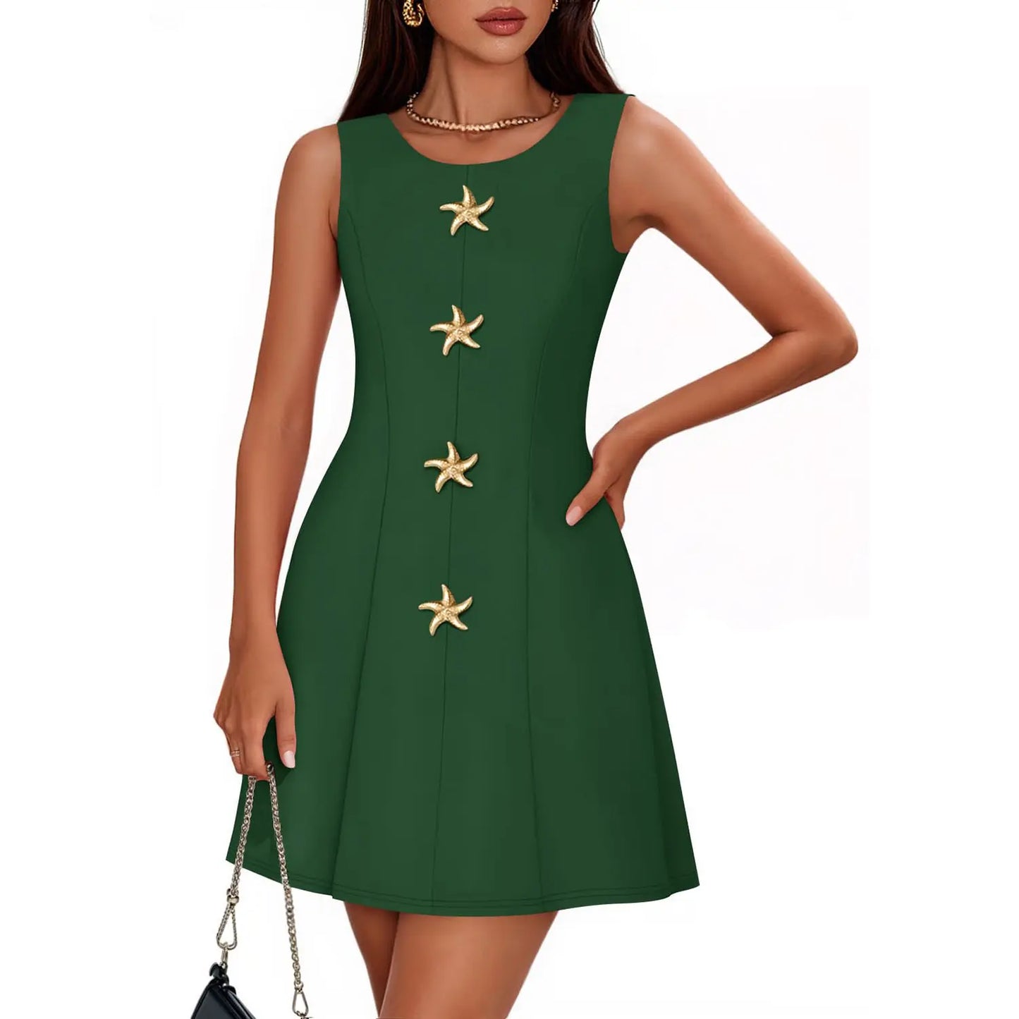 ZESICA Women'S Elegant Sleeveless Mini Dresses 2026 Summer Crewneck Formal Business Cocktail Party a Line Short Dress