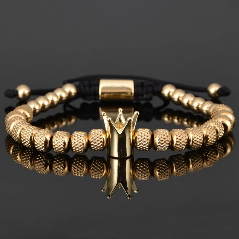 Premium Gold Crown Bracelet – Adjustable 316L Stainless Steel Bangle👑