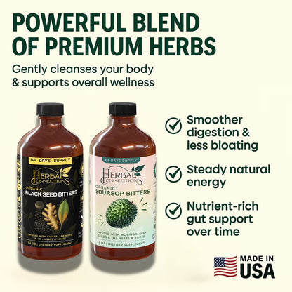 Organic Black Seed & Soursop Bitters Bundle | 64-Day Supply (32oz Each) | Vegan Wellness Tonic 🍃