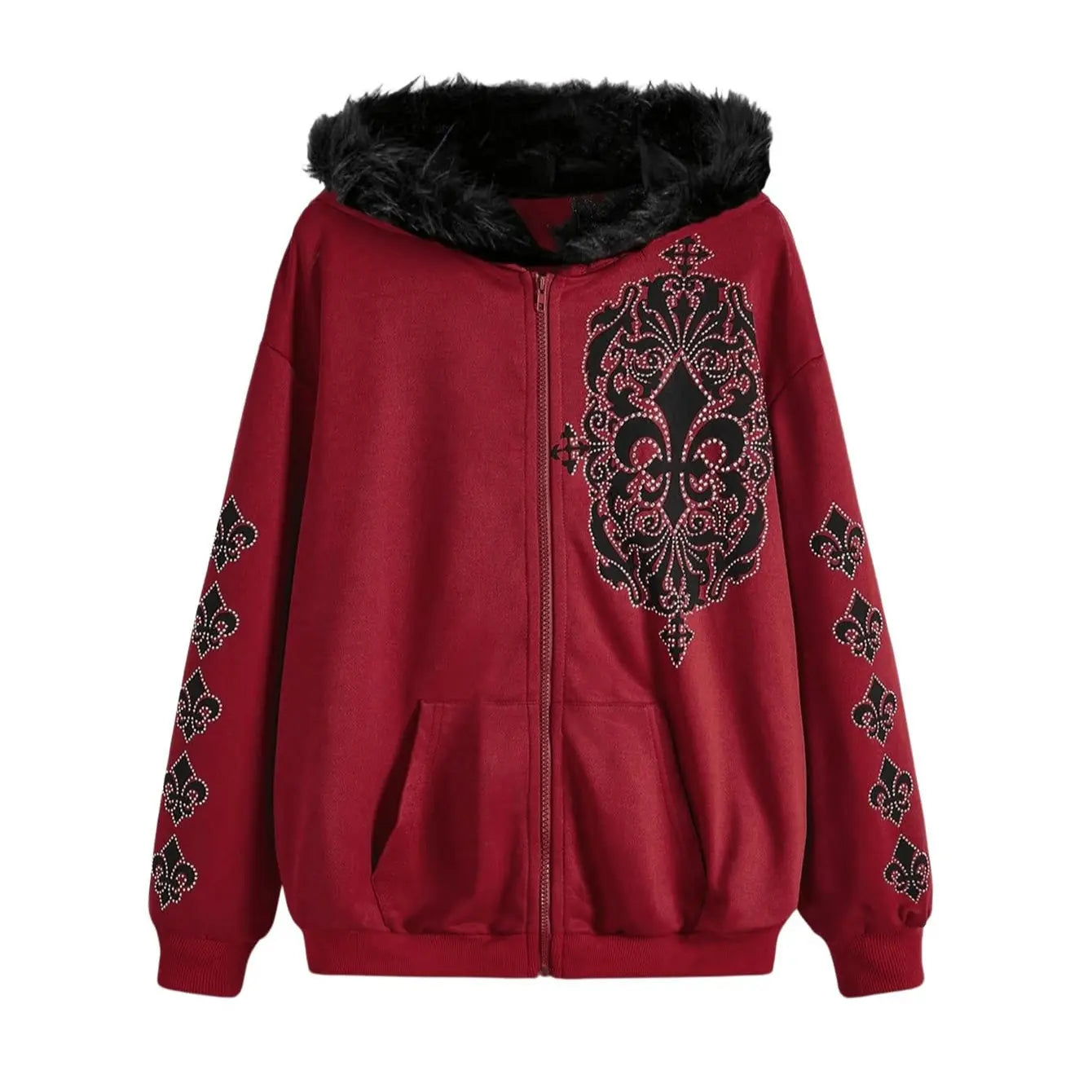 Bare N Bliss Rhinestone Graphic Zip-Up | Faux Fur Luxe Hoodie 💎
