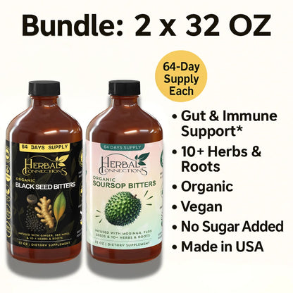 Organic Black Seed & Soursop Bitters Bundle | 64-Day Supply (32oz Each) | Vegan Wellness Tonic 🍃
