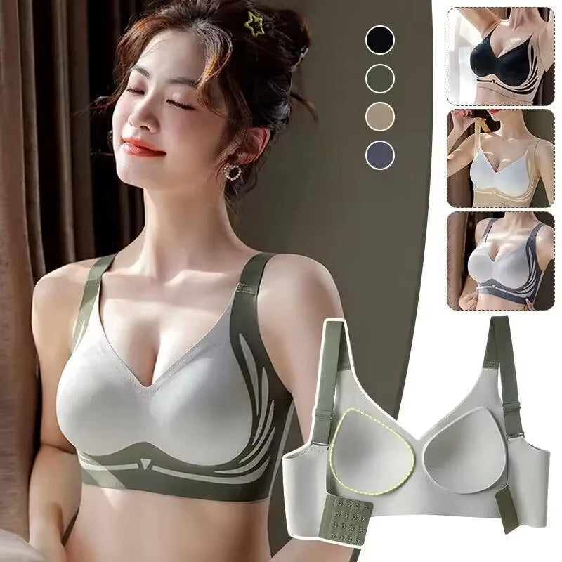☁️ Plus Size Super Gather Push-Up Bra – Seamless Full-Coverage Lift & Soft Wireless Support Underwear for Women ✨🧘‍♀️