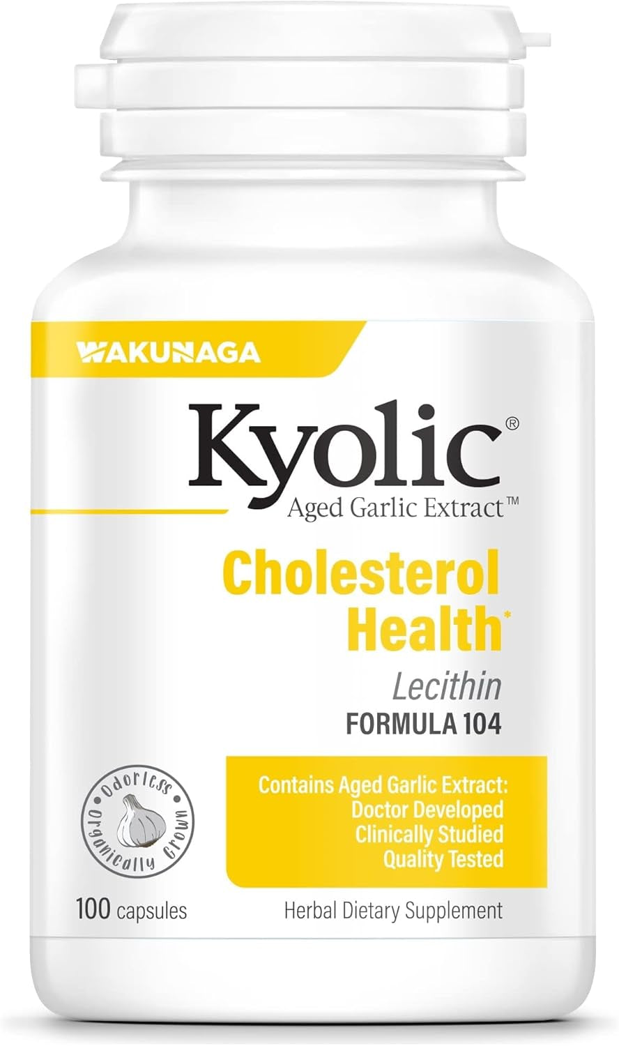Aged Garlic Extract Formula 104 - Cholesterol Health - Supports Overall Cardiovascular Health* - Odorless Aged Garlic Extract & Lecithin - Gmo-Free, Gluten-Free - 200 Capsules (100 Servings)