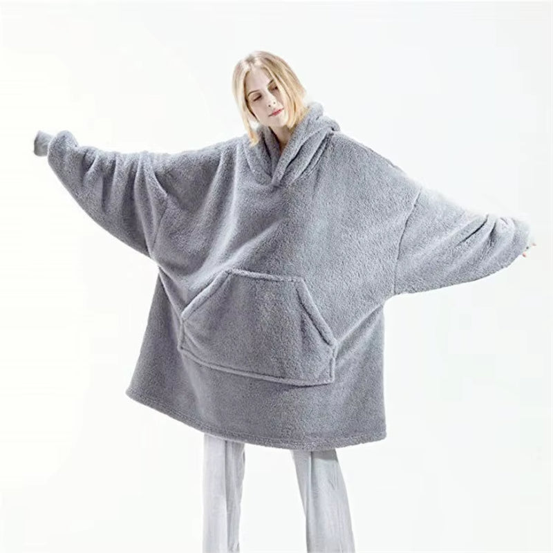 ☁️ Ultra-Soft Double-Faced Fleece Hoodie Blanket – Oversized Wearable Snuggle Robe with Giant Pocket | 2026 Winter Couple’s Warmth 🏠❄️