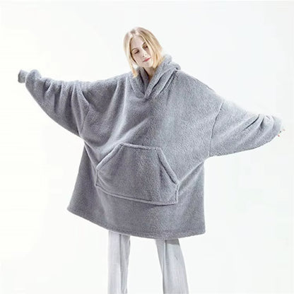 ☁️ Ultra-Soft Double-Faced Fleece Hoodie Blanket – Oversized Wearable Snuggle Robe with Giant Pocket | 2026 Winter Couple’s Warmth 🏠❄️