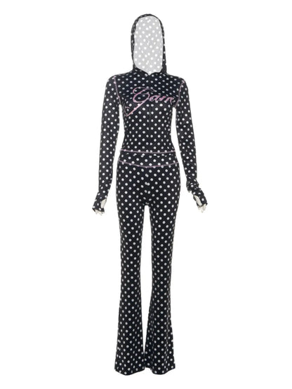 Chic Polka Dot & Letter Print 2-Piece Set – Lightweight Silk Style Lounge & Streetwear ✨