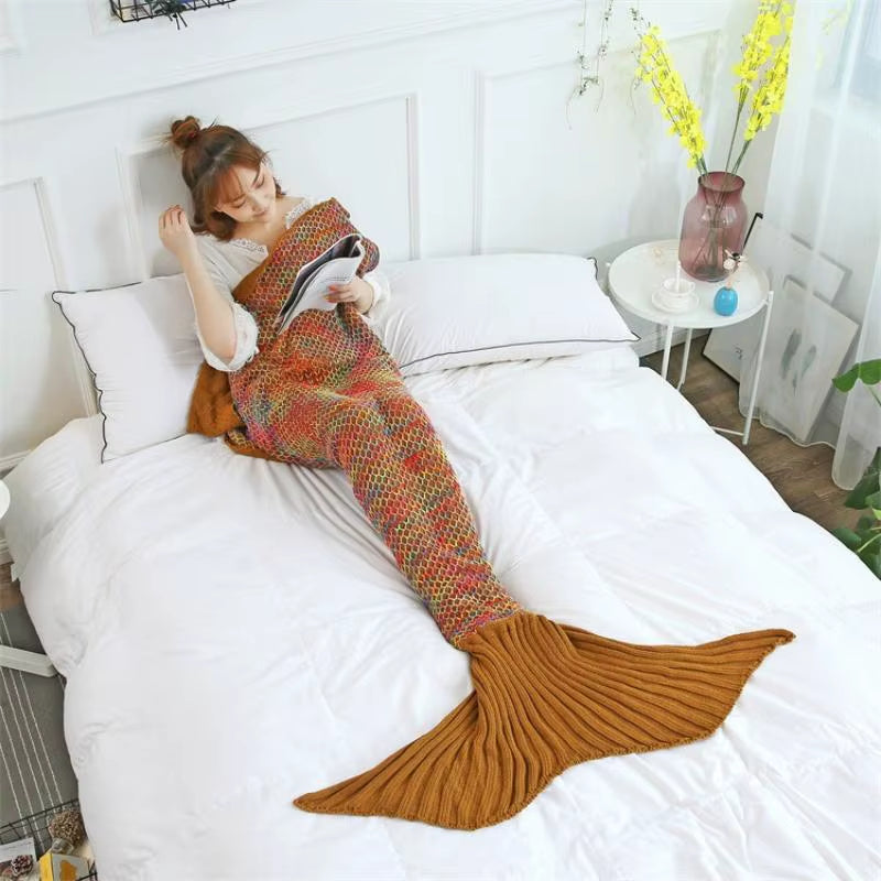✨ Handmade Crochet Mermaid Tail Blanket – Ultra-Soft Cozy Sleeping Bag for Adults & Teens 🧜‍♀️🎁