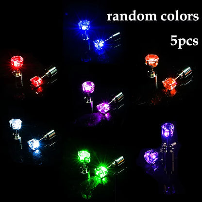 ✨ LED Light-Up Glow Earrings – Bling Crystal Studs for Clubbing, Festivals, & Gogo Dancing | 1/5 Pair Neon Party Jewelry 🌈👂