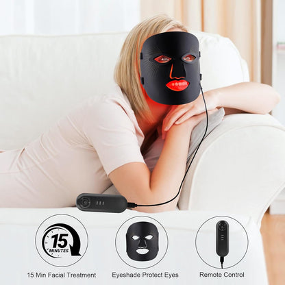 Upgraded Black LED Face Mask – 7-Color Red Light Therapy for Anti-Aging, Wrinkle Removal & Professional Skin Care ✨