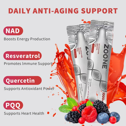 NAD Supplement 1000Mg Liquid with NR, Resveratrol & PQQ, 30 Packets | NAD plus Liquid Supplement with NR, Resveratrol & PQQ; NAD+ Supports Cellular Energy & Healthy Aging for Men & Women