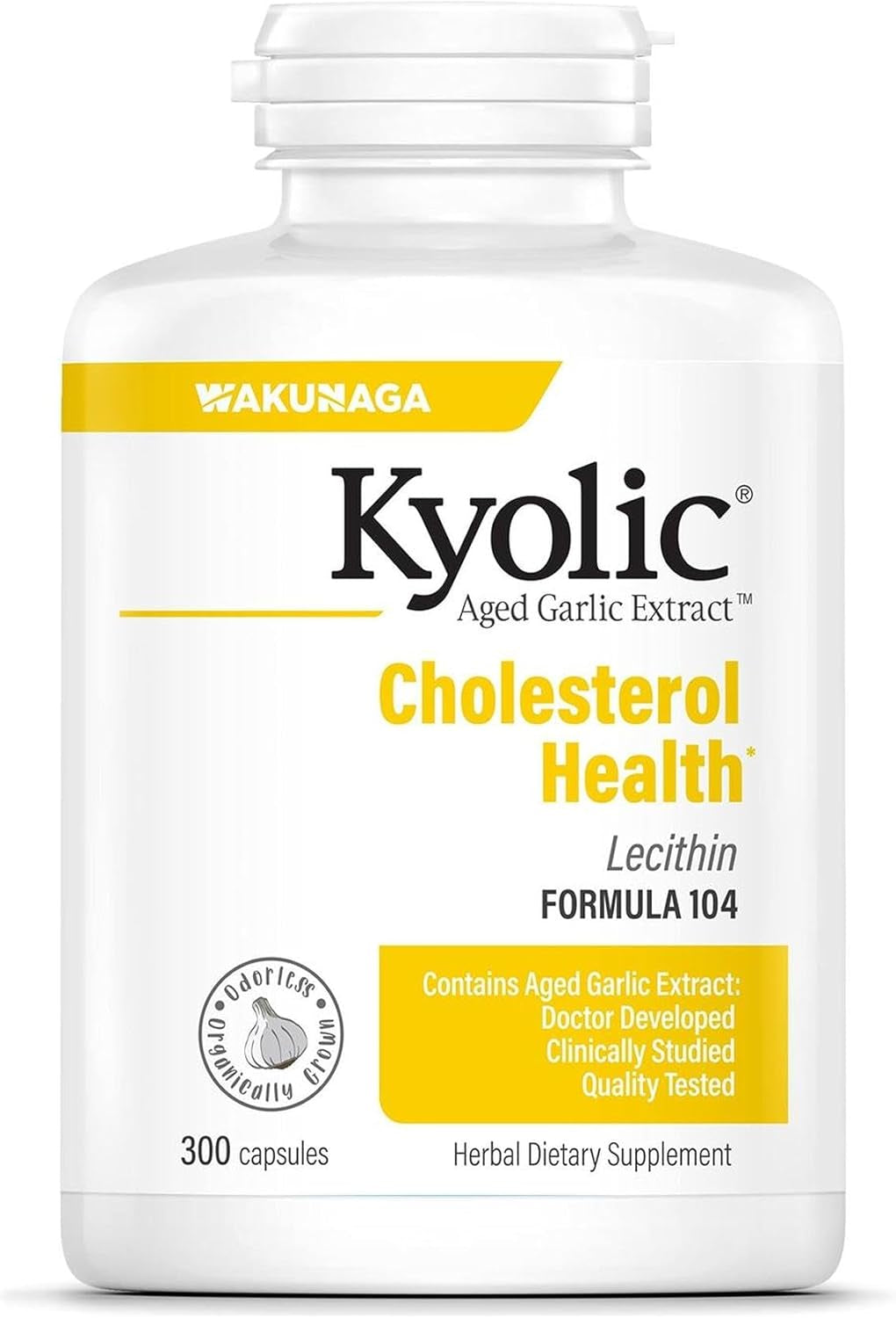 Aged Garlic Extract Formula 104 - Cholesterol Health - Supports Overall Cardiovascular Health* - Odorless Aged Garlic Extract & Lecithin - Gmo-Free, Gluten-Free - 200 Capsules (100 Servings)