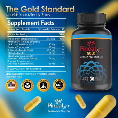 Pineal XT Gold - Pineal Gland Supplement - Third Eye Awakening - Focus and Memory Supplement for Brain - 7 Powerful Ingredients Decalcify, Detox, and Activate Your Pineal Gland