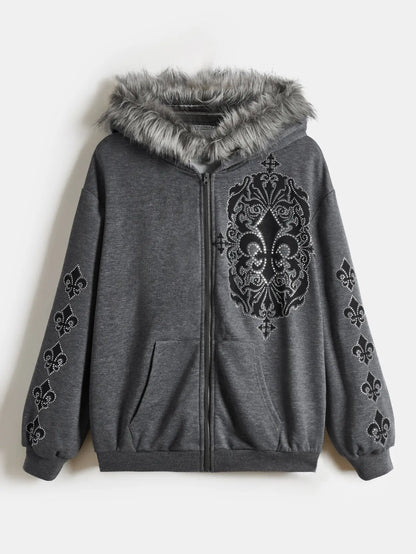 Bare N Bliss Rhinestone Graphic Zip-Up | Faux Fur Luxe Hoodie 💎