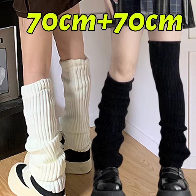 🎀 Y2K Lolita Ribbed Leg Warmers – Extra-Long Knitted Boot Cuffs & Arm Warmers | 40-70cm Soft Crochet Heap Socks for Women ❄️✨