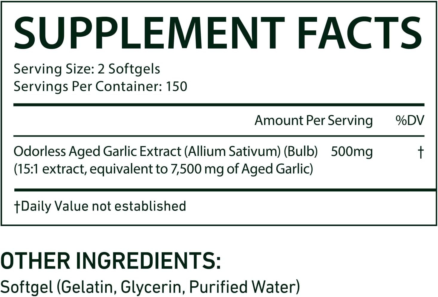 Aged Garlic Extract Capsules, Immune & Antioxidant Support Garlic Soft Capsules, Supports Heart & Circulatory Health, Take It Directly and Swallow It Whole, 2Pack