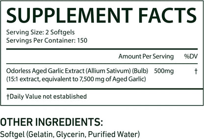 Aged Garlic Extract Capsules, Immune & Antioxidant Support Garlic Soft Capsules, Supports Heart & Circulatory Health, Take It Directly and Swallow It Whole, 2Pack