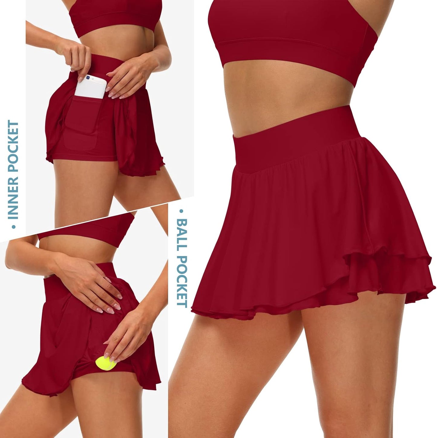 Ice Silk Ruffle Tennis Skort – 13" Athletic Skirt with Pockets
