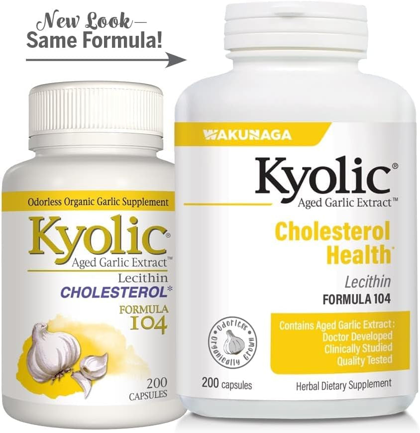 Aged Garlic Extract Formula 104 - Cholesterol Health - Supports Overall Cardiovascular Health* - Odorless Aged Garlic Extract & Lecithin - Gmo-Free, Gluten-Free - 200 Capsules (100 Servings)