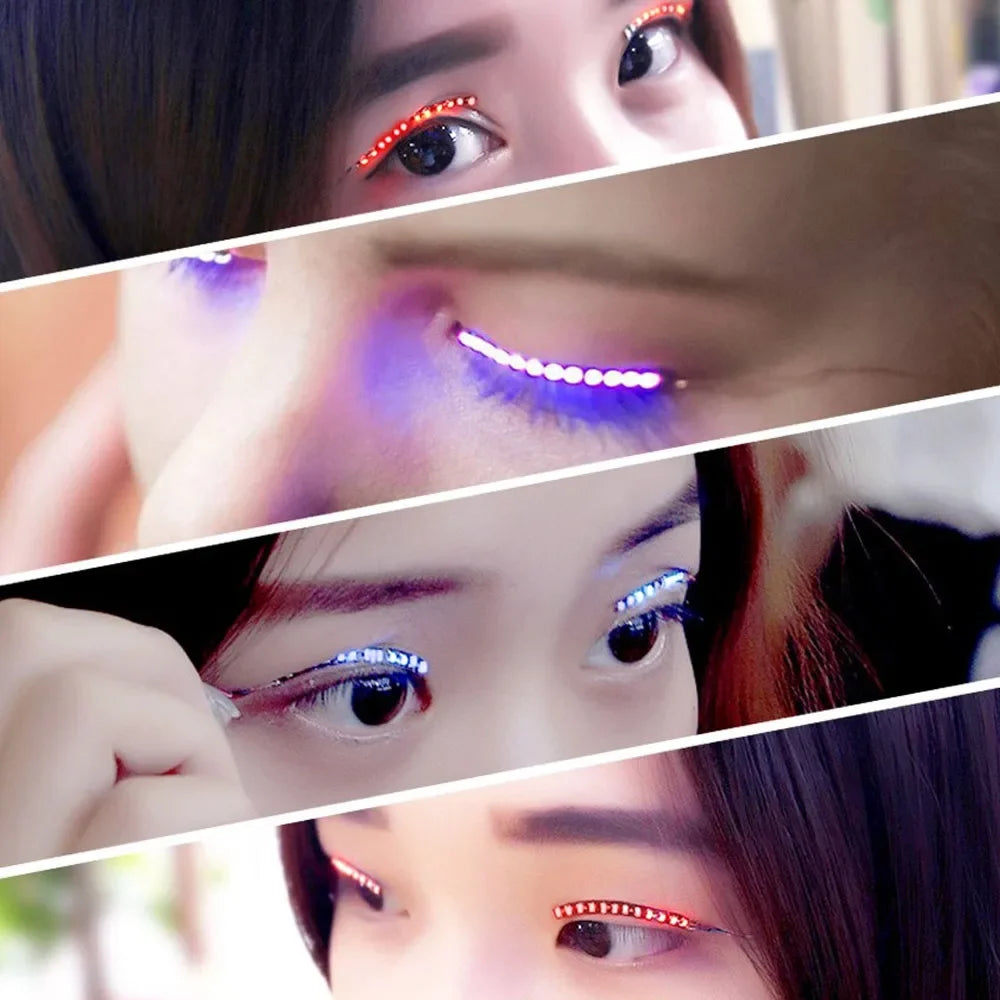LED Light False Eye Lashes Luminous Eyelash Party Bar Makeup Eyelid Eyeliner Halloween