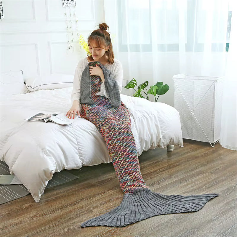 ✨ Handmade Crochet Mermaid Tail Blanket – Ultra-Soft Cozy Sleeping Bag for Adults & Teens 🧜‍♀️🎁
