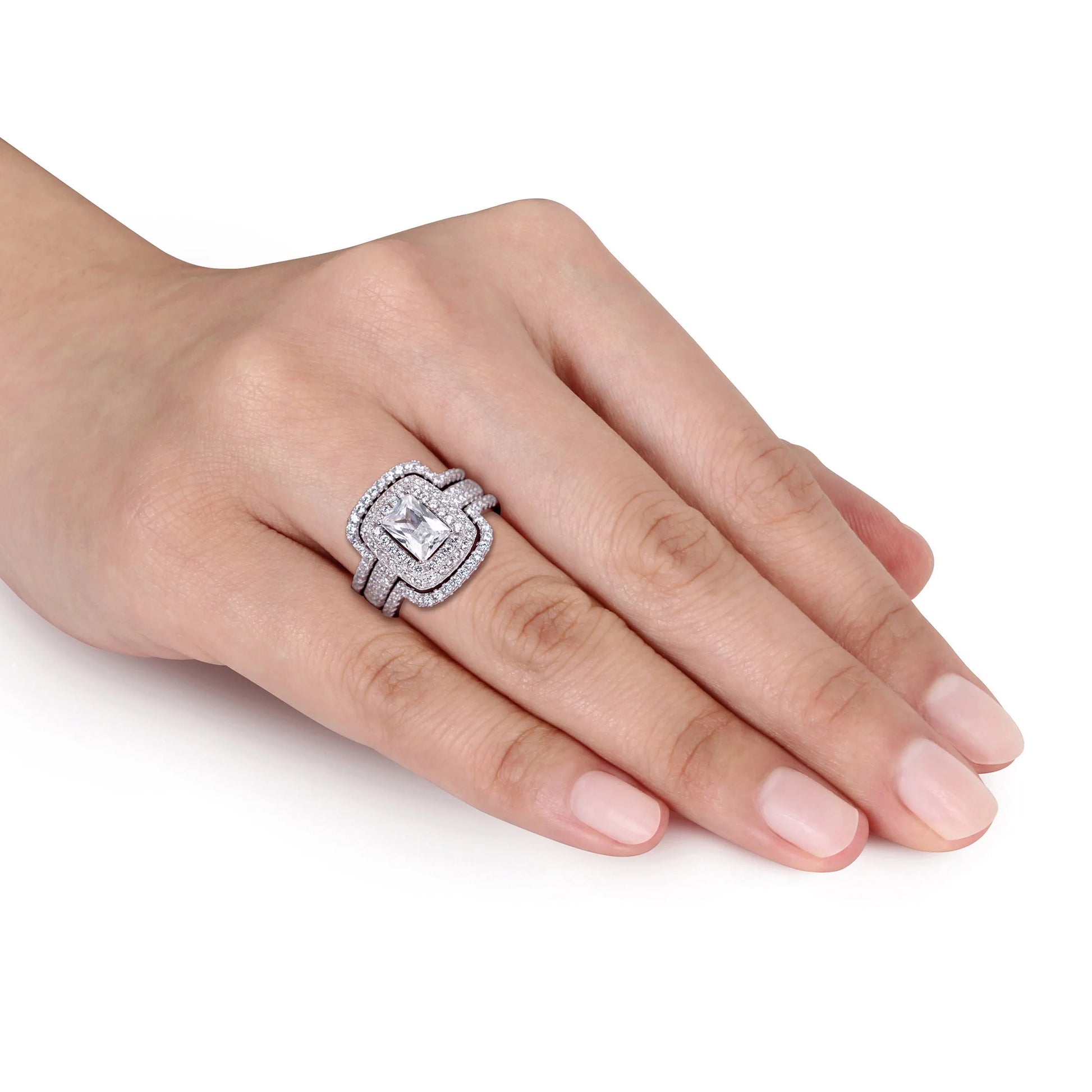 💍 Everlasting Elegance: Emerald & Cubic Zirconia Sterling Silver Bridal Set 🌿