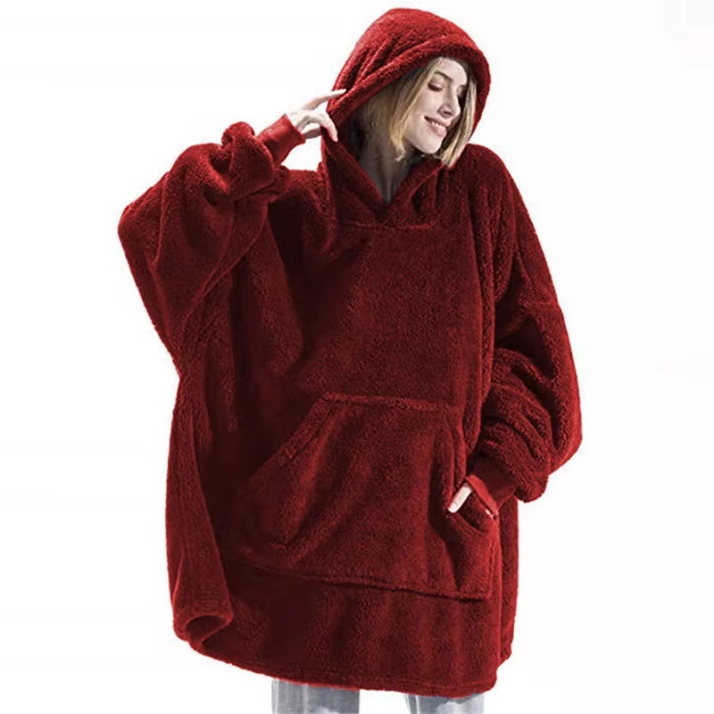 ☁️ Ultra-Soft Double-Faced Fleece Hoodie Blanket – Oversized Wearable Snuggle Robe with Giant Pocket | 2026 Winter Couple’s Warmth 🏠❄️