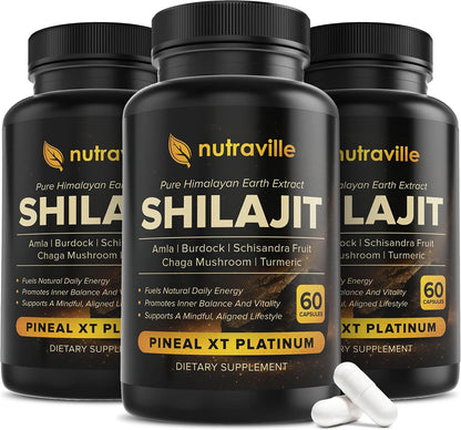Pineal XT Platinum – Pure Himalayan Shilajit Supplement – Supports Energy, Brain Health & Memory - Rapid Pineal Gland Decalcification Cognitive Health Support – 60 Veggie Capsules