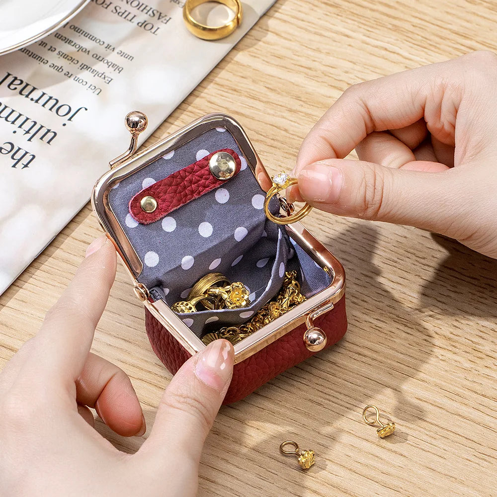 Luxury Genuine Leather Mini Accessory Box – Chic Gold Hardware Jewelry & Coin Purse 💎✨