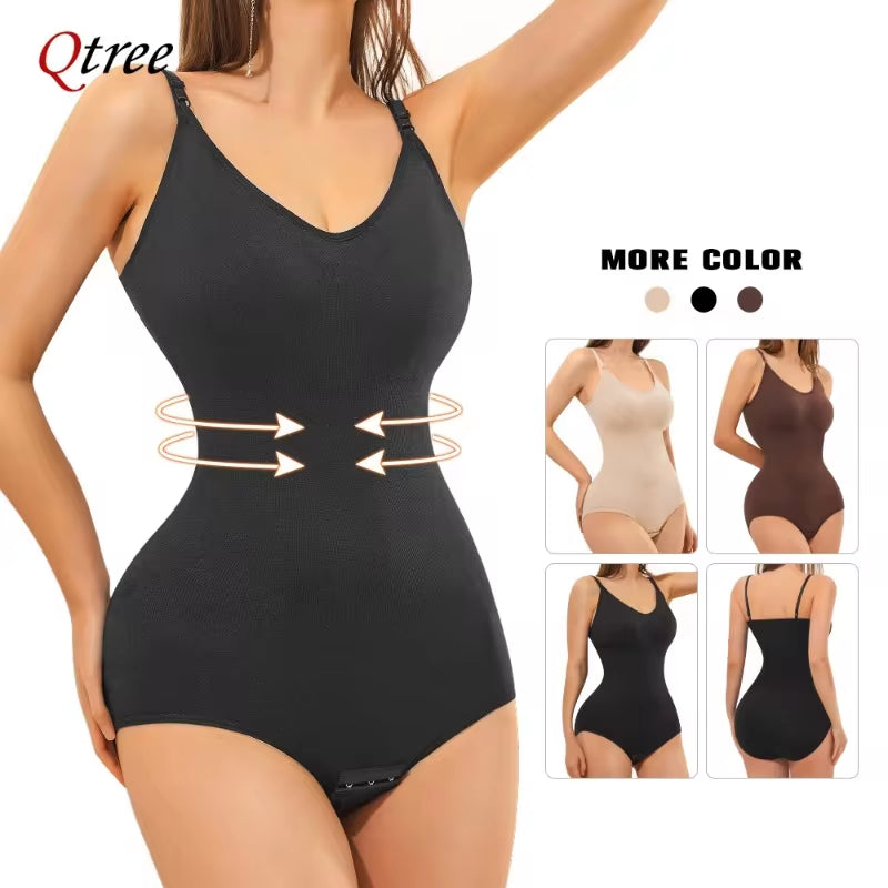 Qtree Sculpting Full Body Shaper – Seamless Tummy Control Bodysuit & Waist Trainer with Adjustable Hooks ⏳✨