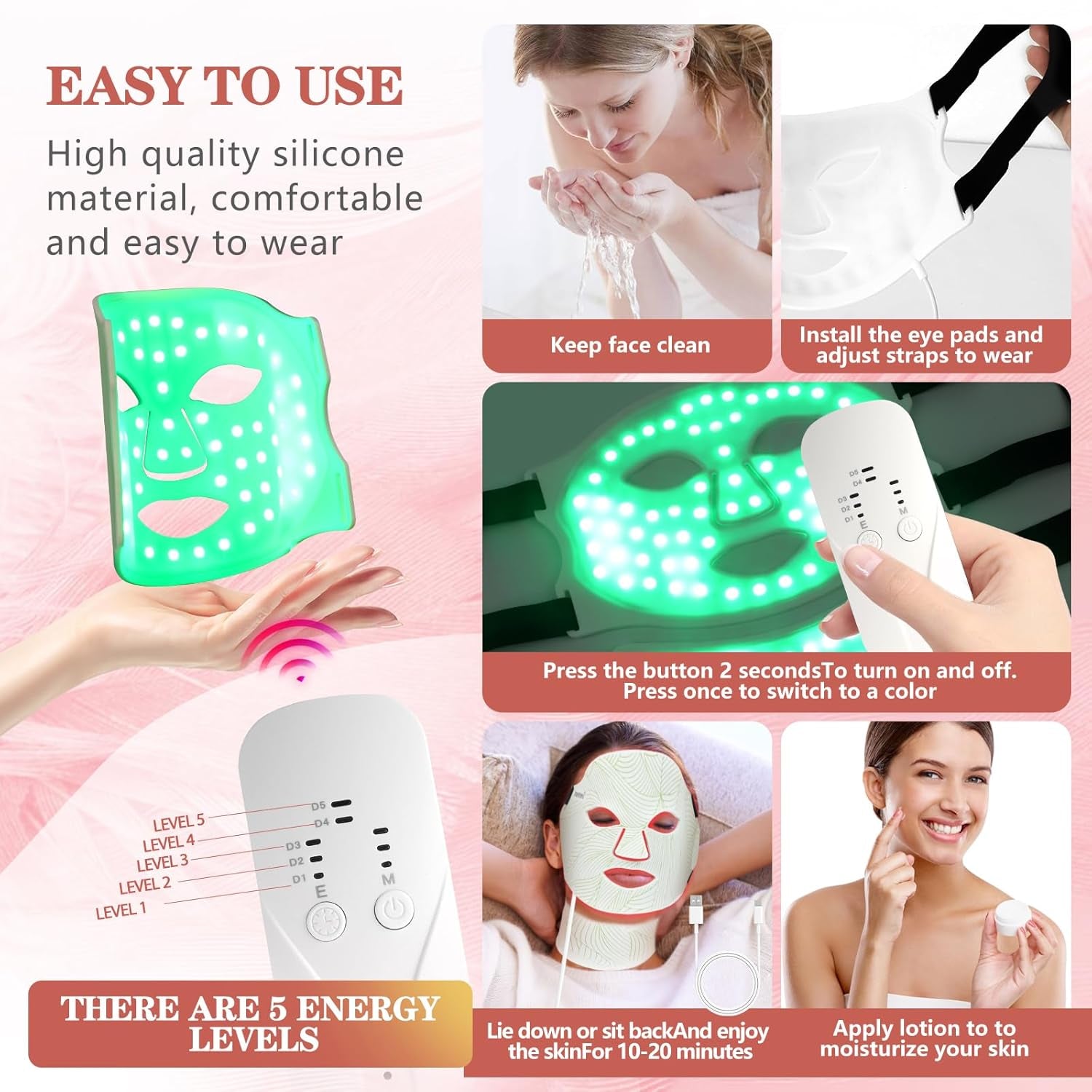 Pro 7-Color LED Face & Neck Therapy Mask – 309 High-Density Beads with 5-Level Brightness for Full-Spectrum Skin Care 🧖‍♀️