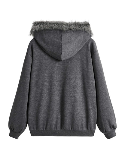 Bare N Bliss Rhinestone Graphic Zip-Up | Faux Fur Luxe Hoodie 💎