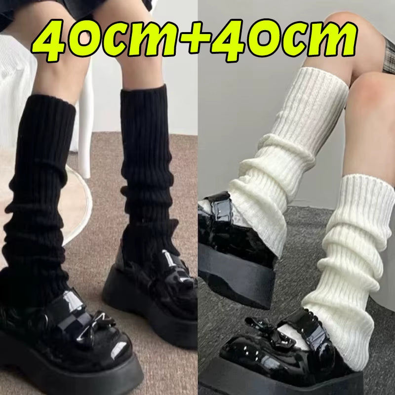 🎀 Y2K Lolita Ribbed Leg Warmers – Extra-Long Knitted Boot Cuffs & Arm Warmers | 40-70cm Soft Crochet Heap Socks for Women ❄️✨